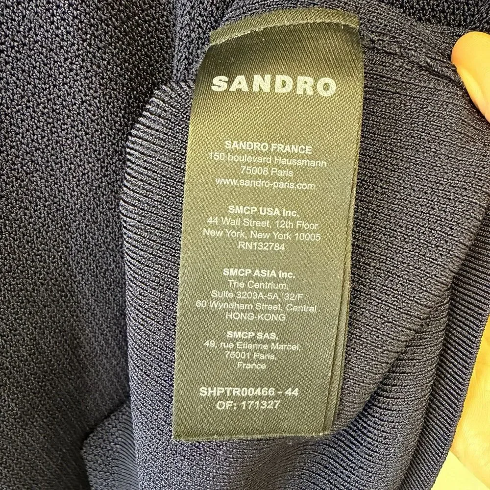Sandro Paris Men’s Two-Tone Knit Polo Shirt M Navy Cream Preppy Minimalist Luxe